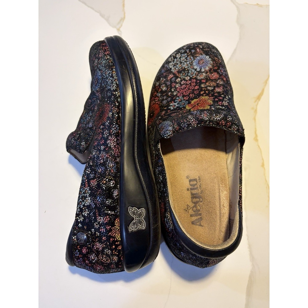 Alegria KEL-323 Women Black Floral Leather Slip-On Shoes Clogs Size 39 /US 8.5-9 - Picture 8 of 8